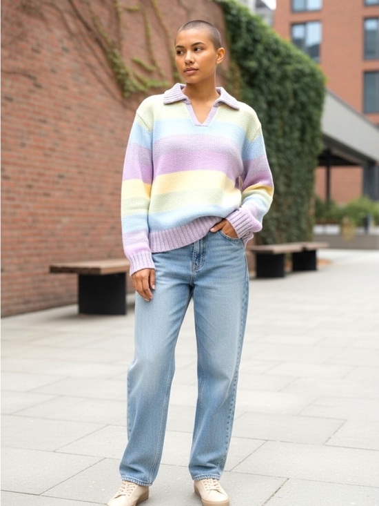 Liz Claiborne Sweaters - Vintage Liz Claiborne Liz Sport Multi Color Pastel Collared Knit Sweater Medium